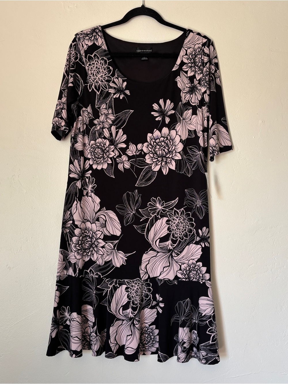 Connected Apparel Women’s Black Floral Print Dress, Size 12